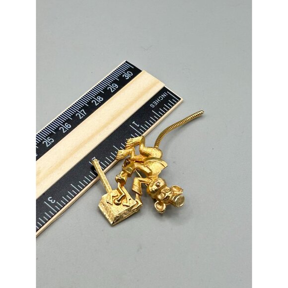 Vintage Monkey with Music Box Pin Brooch Gold Tone Fun Figural Jewelry - Picture 7 of 7